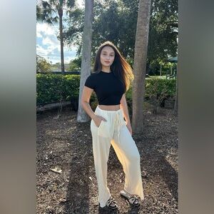 Yellow women’s Wide-Leg Drawstring Pants – Lightweight, Soft & Comfy